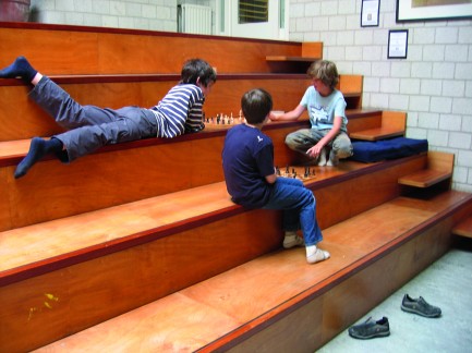 Stairs with chess, Montessori primary school, Amsterdam.