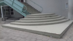 A photo of the main steps of Hertzberger's Willemspark School (one of the two Apollo Schools) in Amsterdam